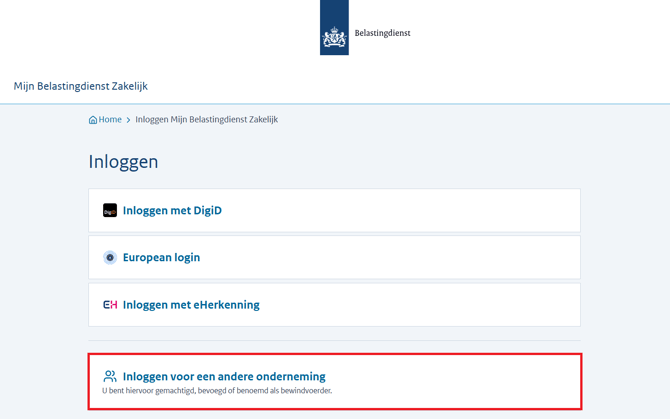 Inloggen voor een andere onderneming