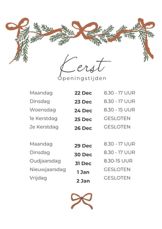Kerst openingstijden reconi eherkenning
